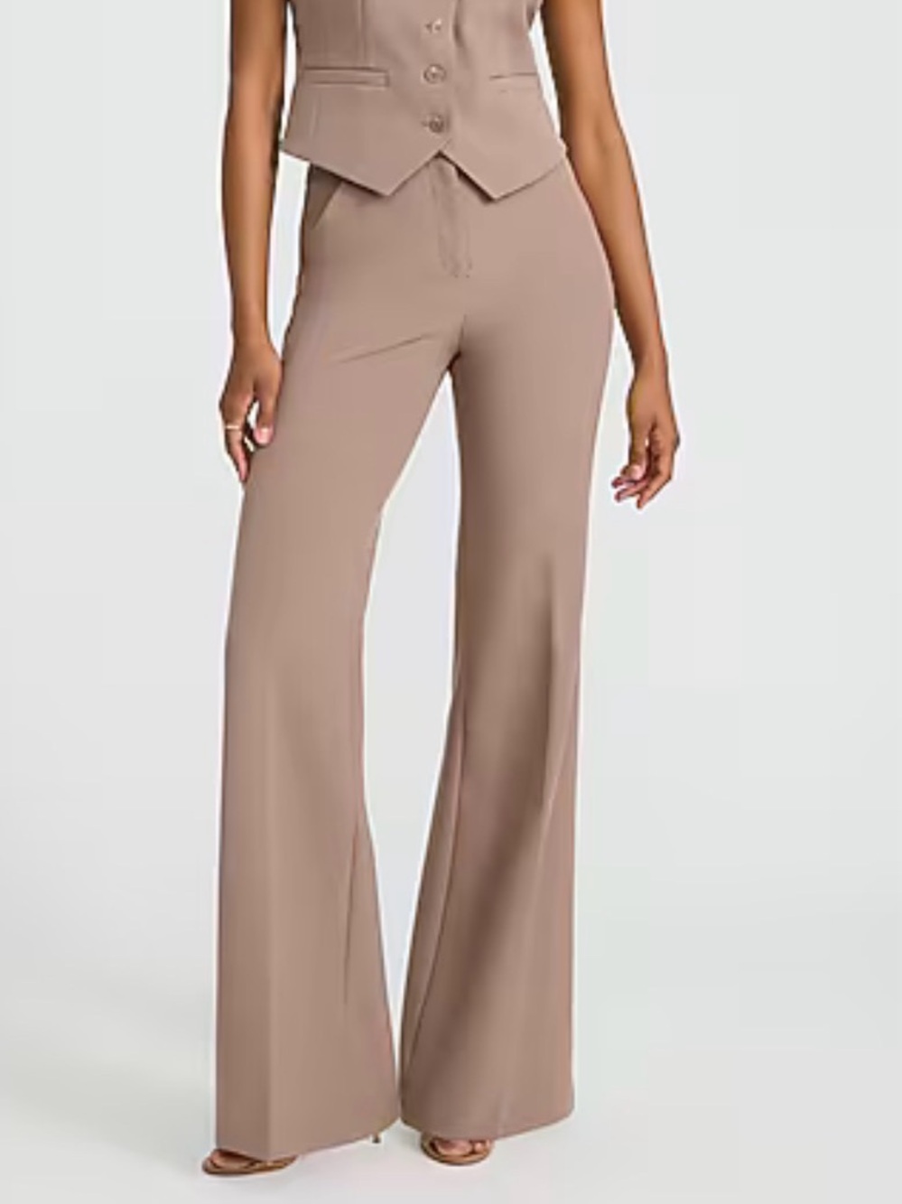 Express High-Rise Wide-Leg editor Pants in mushroom size 0S